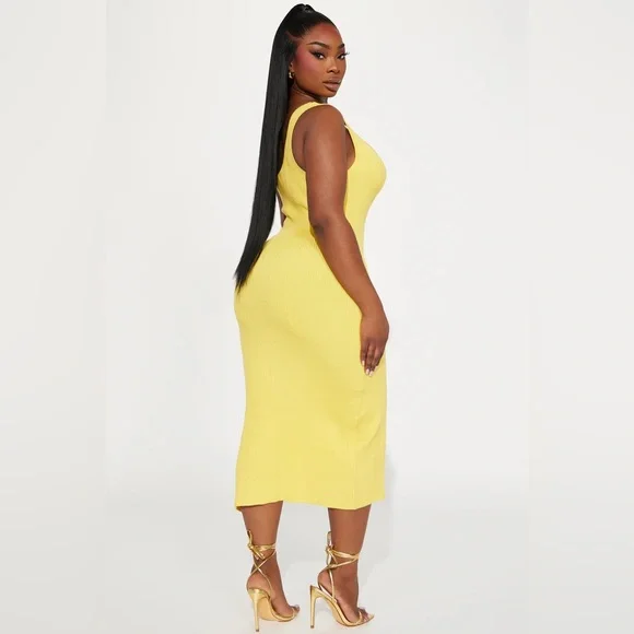 Fashion nova - Miranda Sweater Midi Dress - Yellow - Picture 8 of 8